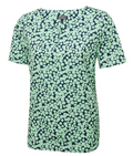 LUNA Short Sleeve Button Neck Print Blouse