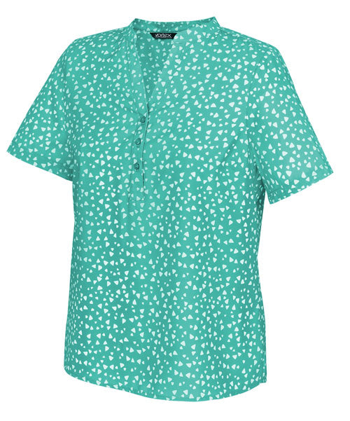 BELLA Short Sleeve Pop-Over Print Blouse