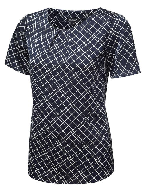 GINA Tuck Neck Short Sleeve Print Shell Blouse