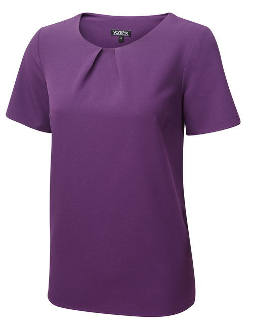 LIBBY Tuck Neck Short Sleeve Stretch Shell Blouse