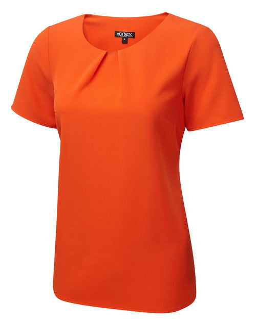 LIBBY Tuck Neck Short Sleeve Stretch Shell Blouse