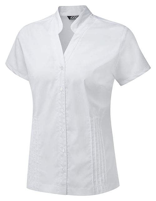 MIA Mandarin Collar Short Sleeve Cotton Touch Blouse