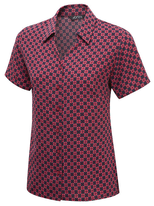 SARAH  Button Down Short Sleeve Print Blouse