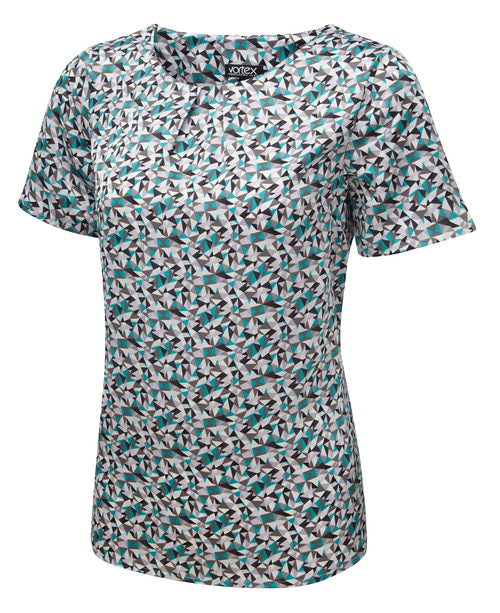 SUZIE Tuck Neck Short Sleeve Print Shell Blouse