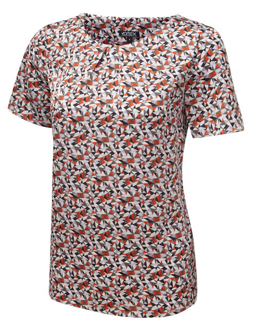 SUZIE Tuck Neck Short Sleeve Print Shell Blouse