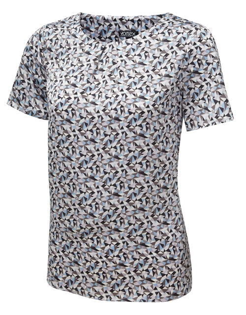SUZIE Tuck Neck Short Sleeve Print Shell Blouse